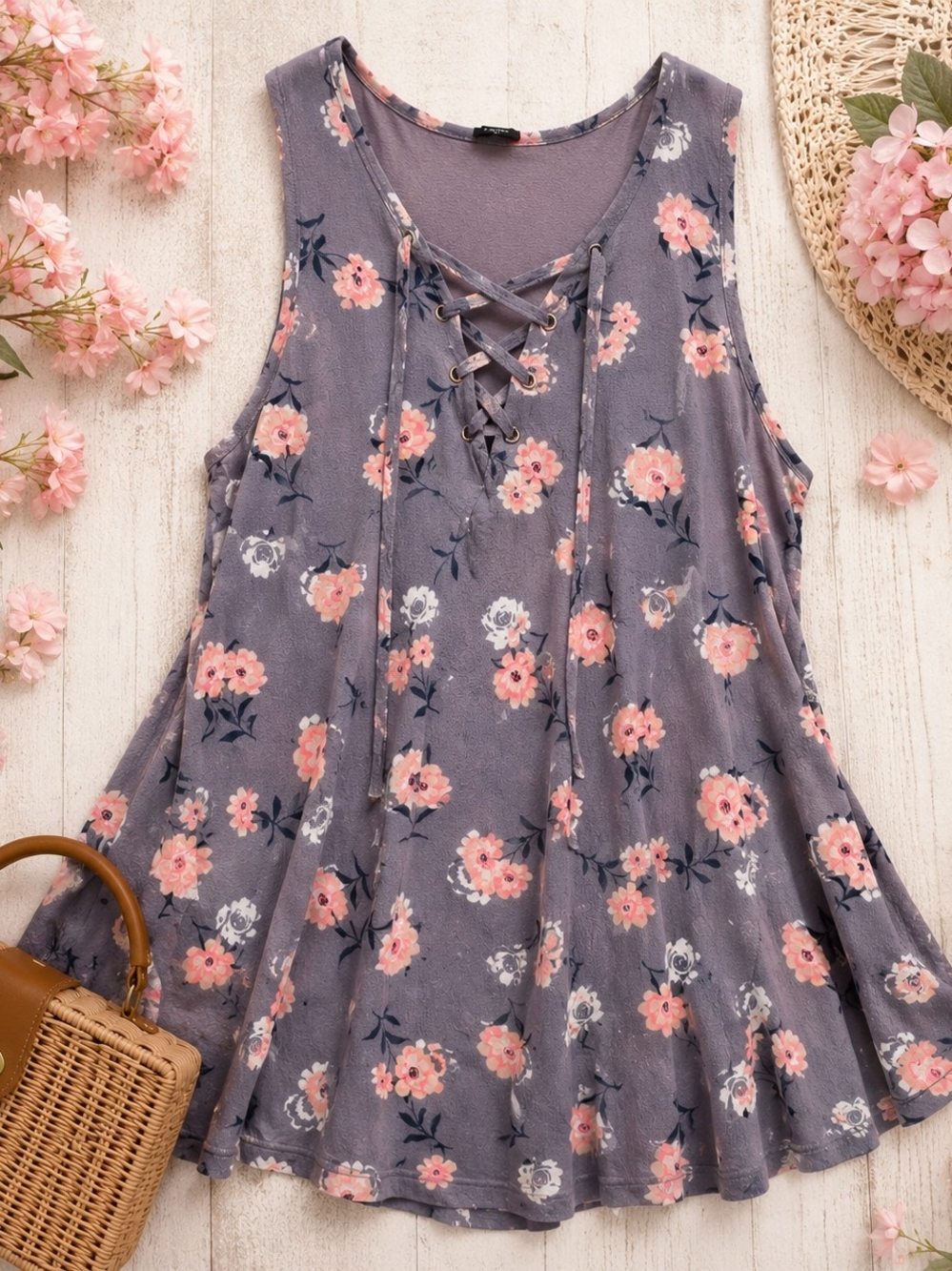 Torrid Floral Lace-Up Swing Tank Dress Size 1XL